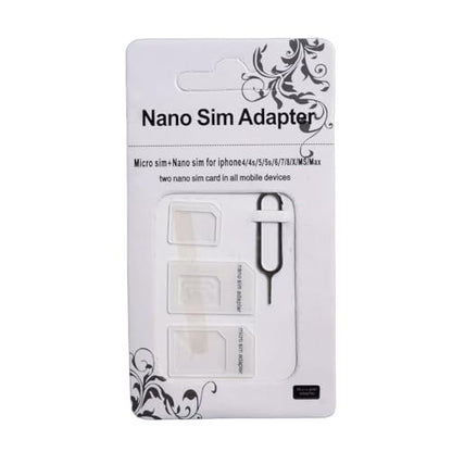 SIM Card Adapter, 4-in-1 SIM Converter Kit Nano/Micro/Standard with Tray Eject Pin - 1 Pack,White