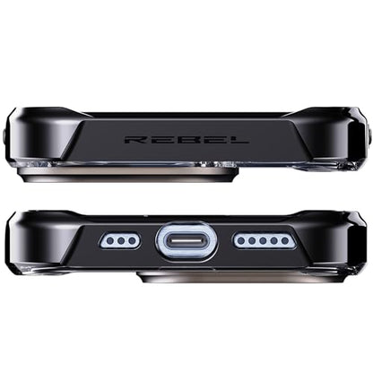 REBEL Clear Case for iPhone 15 Pro [Crystal Series Gen-5] Strong MagSafe Compatible, Anti-Scratch, Non-Yellowing, Protective Shockproof Bumpers, Metal Lens & Buttons, 6.1 Inch Phone 2023 (Black) - color: Crystal Black, size: iPhone 15 Pro