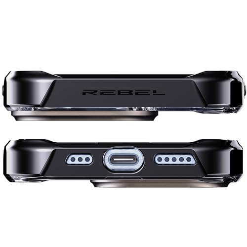 REBEL Clear Case for iPhone 15 Pro [Crystal Series Gen-5] Strong MagSafe Compatible, Anti-Scratch, Non-Yellowing, Protective Shockproof Bumpers, Metal Lens & Buttons, 6.1 Inch Phone 2023 (Black) - color: Crystal Black, size: iPhone 15 Pro