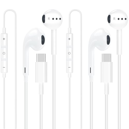 Apple MFi Certified 2-Pack Wired Earphones, USB C Headphones for iPhone - color: White