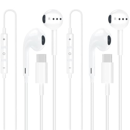 Apple MFi Certified 2-Pack Wired Earphones, USB C Headphones for iPhone - color: White