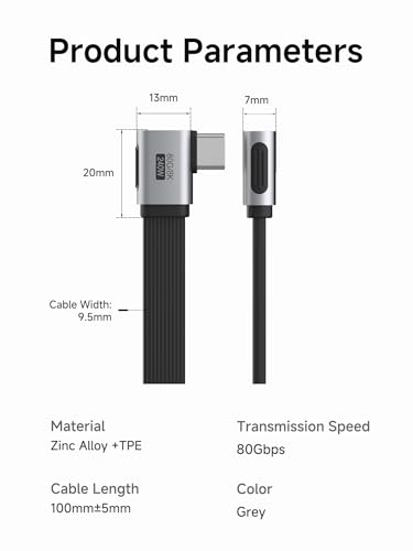 Hagibis 0.33ft 90 Degree USB4 Cable, 80Gbps Data Transfer, 8K@60Hz Video Display, 240W Fast Charging Right Angle USB-C Cable, USB 4 V2.0 Cable for iPhone 17 16 15 Pro Max, iPad Pro, Thunderbolt 5/4