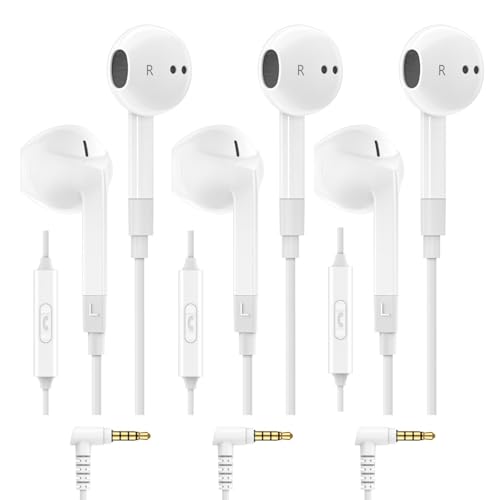 LUDOS FEROX 3 Pack Wired Earbuds in-Ear Headphones, 5 Year Warranty, Earphones with Microphone, Noise Isolation for 3.5mm Jack Ear Buds for iPhone, Samsung, Computer, Laptop, Kids, School Students - size: 3 Pack