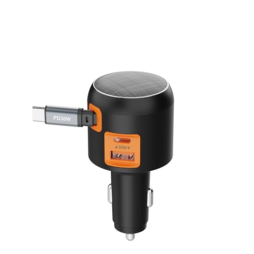 60W Retractable Car Charger, 3-Port USB-C Fast Charging Adapter - color: Orange