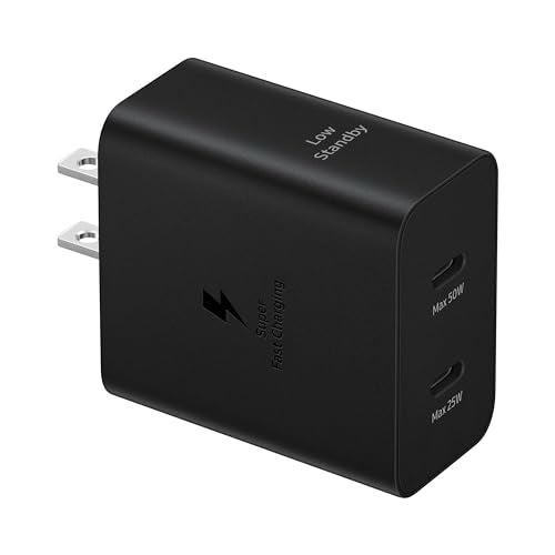 Samsung 50W Duo Power Adapter Wall Charger, 2 Ports, Cable Included, Black