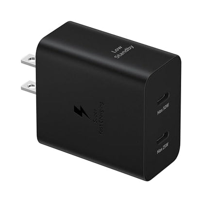 Samsung 50W Duo Power Adapter Wall Charger, 2 Ports, Cable Included, Black