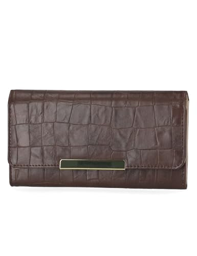 Mundi File Master Womens RFID Blocking Wallet Clutch Organizer With Change Pocket - color: Espresso Croco, size: One Size