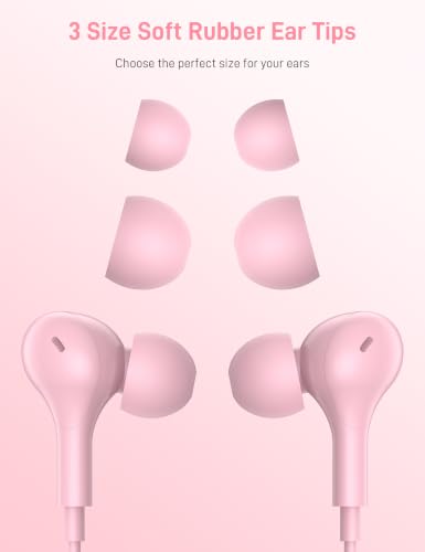 USB C Headphones for Apple/iPhone Duo 18 17 16 15 Wired Earbuds with Case - color: Pink