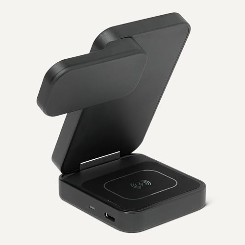 Amazon Basics MagSafe Compatible 25W Fast Charging Qi2.2 Certified 3-in-1 Wireless Charging Station, Foldable Stand for iPhone 17/16/15/14/13/12, Apple Watch, AirPods, with 45W Adapter, Black - color: Black