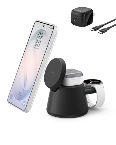 Belkin Qi2.2 25W Magnetic Wireless Charging Station, 3 in 1 Samsung Charger - color: Black