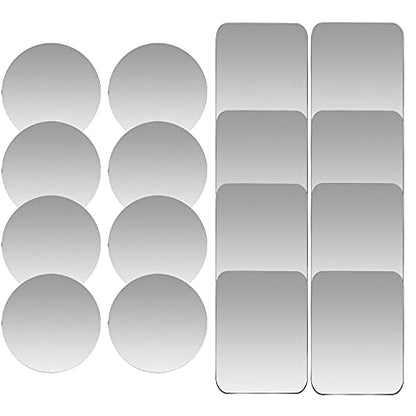 Replacement Metal Plates Set 16 Pack for Magnetic Car Phone Holders, Wall, Air Vent Mounts, Cases, Magnets. Kit of 8 Silver Round and 8 Rectangular Iron Discs without Holes. 3M Adhesive Backing. - color: Mix 16 pack
