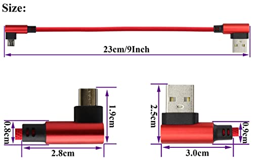 (23cm/9inch 90 Degree Micro USB Cable Right Angle USB 2.0 A Male to Micro Male Fast Sync & Charging Cable for Android, Samsung, LG,Huawei, Smartphones & More(Red/3-Pack) - color: 0.23m/Red