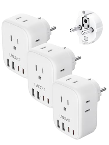 LENCENT 3 Pack Germany France Travel Power Adapter, Schuko Type E/F - style: Type E/F-3Pack-Germany