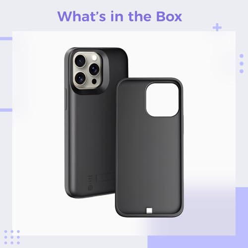 5000mAh Battery Case for 16, Wireless Charging Enabled, Full-Edge Liquid Silicone Protective Cover, Data Transfer Capable, Dual Input Ports, LED Power Indicator Black