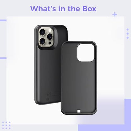 5000mAh Battery Case for 16, Wireless Charging Enabled, Full-Edge Liquid Silicone Protective Cover, Data Transfer Capable, Dual Input Ports, LED Power Indicator Black