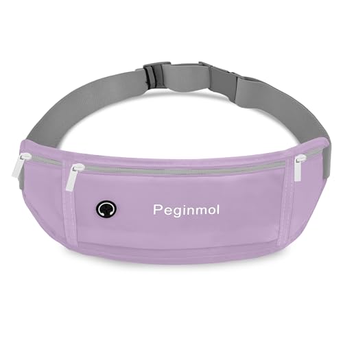 Slim Running Belt Fanny Pack, Waist Pack Bag for Women Men, Running Pouch for Phone Waterproof Reflective with 3 Pouches, Running Phone Holder for Sports, Traveling (Purple) - color: Purple