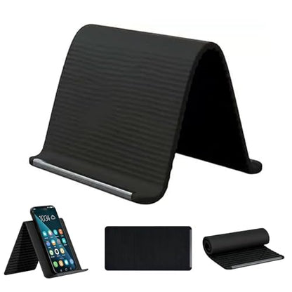 Flexible Silicone Phone Stand with Aluminum, Foldable Portable and Bendable Phone Holder for Phone Tablet Laptop, Portable Rollable Multi-Angle Stand (Black) - color: Black