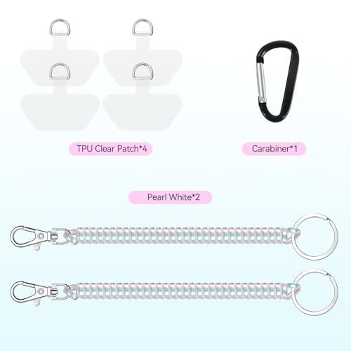 Doormoon Phone Tether Anti Theft, Phone Lanyard With Heavy Duty Carabiner - color: Pearlwhite - 2 Pack