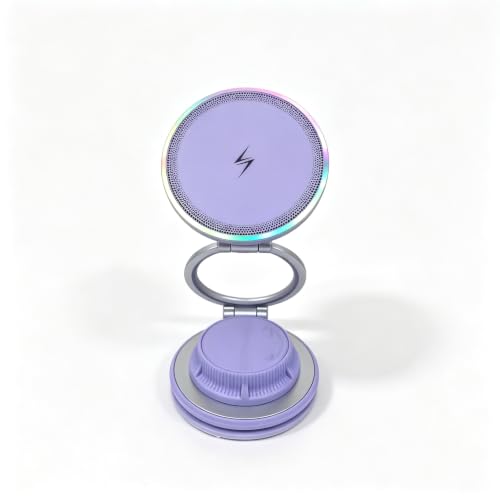 Purple Fast Wireless Car Charger, Magnetic Dashboard Phone Holder, 360 Rotating Foldable Bracket, Compatible with MagSafe - color: Purple
