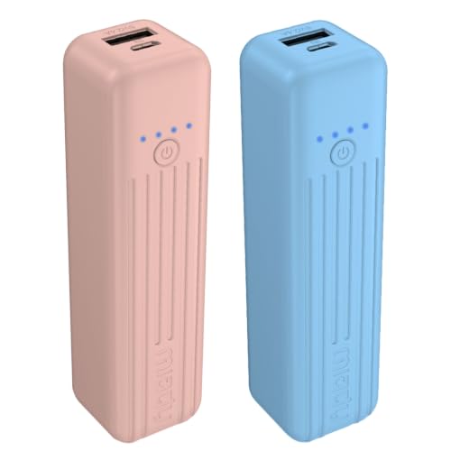 Miady 2-Pack Small Portable Charger Mini Power Bank Lipstick Battery Pack - color: Blue+Pink