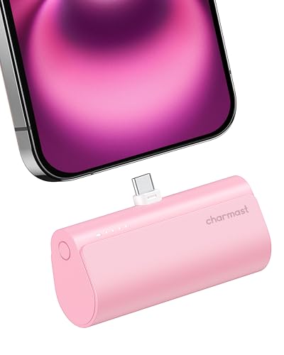 charmast Mini Portable Charger USB-C Connector, 5000mAh Small Power Bank - color: Pink