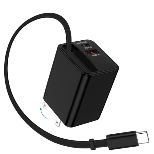 Retractable Wall Charger Cable 35W USB C Fast Charging Block for iPhone 17e - color: black