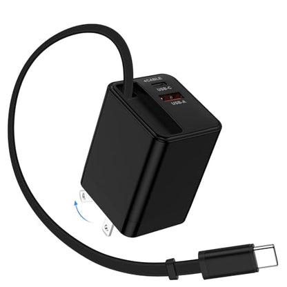 Retractable Wall Charger Cable 35W USB C Fast Charging Block for iPhone 17e - color: black