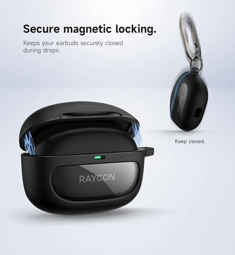 SURITCH Case for Raycon Everyday Earbuds (2024 Edition), Shockproof Magnetic Case for Raycon Bluetooth True Wireless in-Ear Buds Headphones, Protective Cover with Magnetic Lid Lock & Carabiner, Black - color: Black