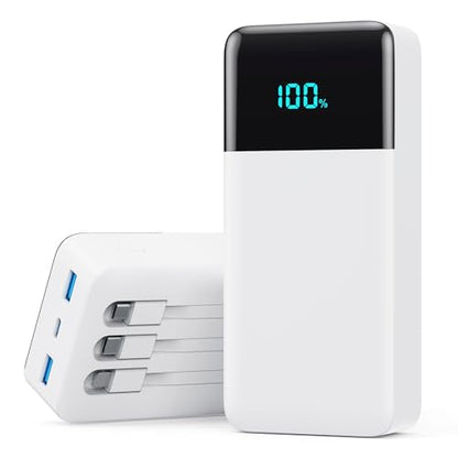 Portable Charger Power Bank 50800mAh,25W USB C Fast Charging Battery Pack with 3 Built in Cables & LED Display,6 Outputs 2 Inputs Travel Essentials Phone Charger for iPhone 18/17/16/15,Android,White - color: White