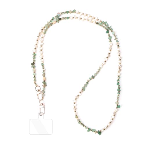 inewateri Universal Phone Lanyard Crossbody Neck Strap with Natural Stone Crystal Charm - Anti-Lost Wrist Strap Cellphone Chain Accessories for Keys Wallet ID Badge, Green - color: Green