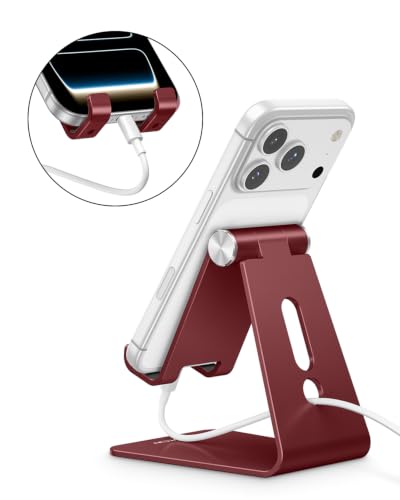 OMOTON C2 Adjustable Cell Phone Stand with Charging Cutout, Cherry Red - color: Cherry Red
