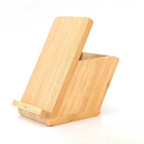 Bamboo Wood Pen Holder & 15W Dual-Coil Wireless Charger – Solid Bamboo Desk Organizer with Phone Stand, Eco-Friendly Office & Study Accessory for Students & Professionals