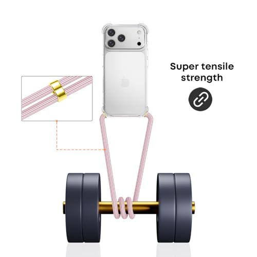 Crossbody Case for iPhone 17 Pro Adjustable Lanyard Strap for Women Soft TPU Bumper Case Cover Transparent Slim Shockproof Protective Phone Case for iPhone 17 Pro - Rose Gold - size: for iPhone 17 Pro