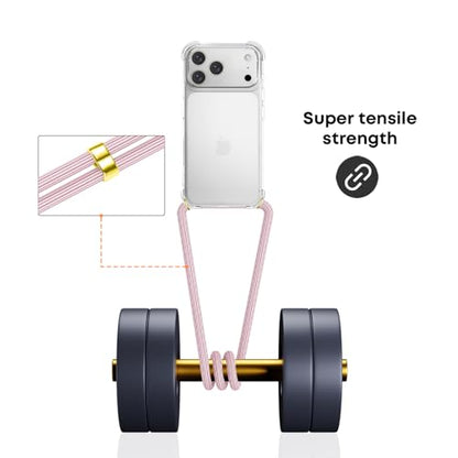Crossbody Case for iPhone 17 Pro Max Adjustable Lanyard Strap for Women Soft TPU Bumper Case Cover Transparent Slim Shockproof Protective Phone Case for iPhone 17 Pro Max - Rose Gold - size: for iPhone 17 Pro Max