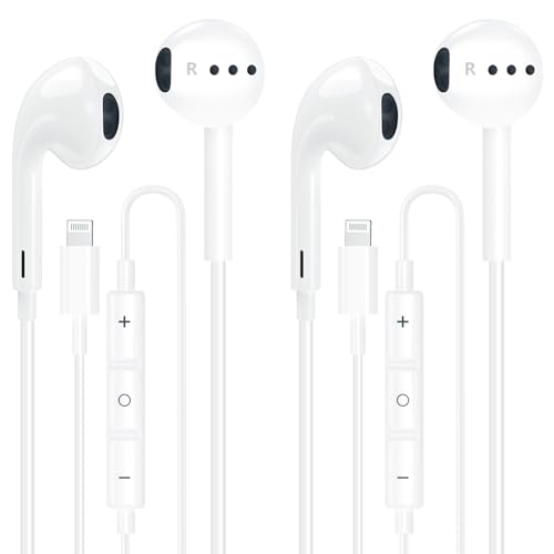 Apple MFi Certified 2 Pack iPhone Wired Headphones with Lightning Connector - color: White