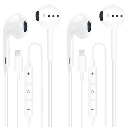 Apple MFi Certified 2 Pack iPhone Wired Headphones with Lightning Connector - color: White