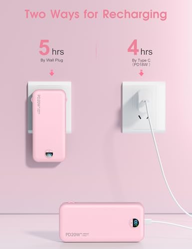 citicr Portable Charger 10000mAh PD20W w/Built-in Cables & Wall Plug Pink - color: Fairy Pink