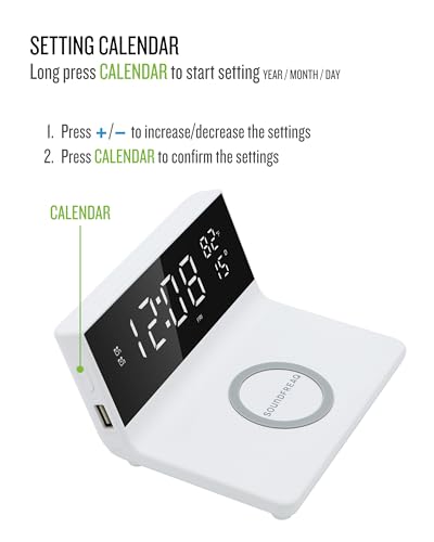 Soundfreaq Charge Rise II, SFQ-20: Digital Alarm Clock, with Fast USB Charger and Wireless Charger (White, Home) - color: White
