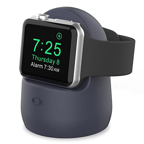 AhaStyle iWatch Stand Silicone Charging Dock Holder Accessories for Apple Watch Series 8/Ultra/SE2/7/6/SE/5/4/3/2/1(49/45/44/42/41/40/38mm), Supports Nightstand Mode【Adapters NOT Included】(Navy Blue) - color: Navy Blue