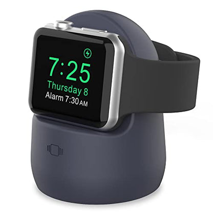 AhaStyle iWatch Stand Silicone Charging Dock Holder Accessories for Apple Watch Series 8/Ultra/SE2/7/6/SE/5/4/3/2/1(49/45/44/42/41/40/38mm), Supports Nightstand Mode【Adapters NOT Included】(Navy Blue) - color: Navy Blue