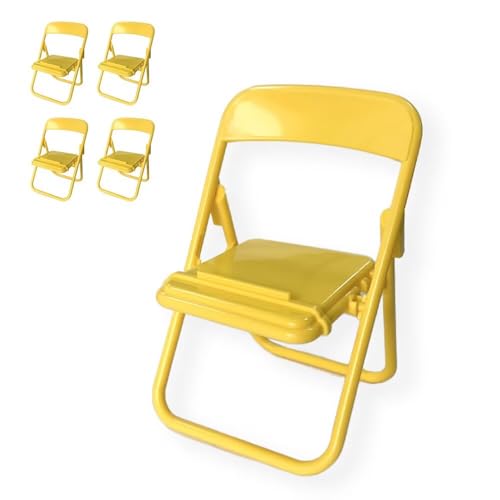 5 Pieces Foldable Mini Chair Phone Stand, Desk Holder for Phones, Yellow