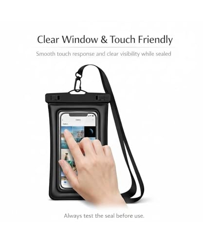 Floating Waterproof Phone Pouch (2-Pack), IPX8 Dry Bag with Built-in Airbag, Touch-Friendly Clear Case with Lanyard for Beach, Swimming, Kayaking & Cruise, Fits Phones up to 7.2" (Black-Pink) - color: Black-Pink