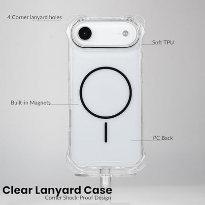 Magnetic for iPhone Air Crossbody Phone Case,Clear/Black,Clear Magnetic Soft Frame PC Back Shockproof Protective Phone Cover with Adjustable Detachable Lanyard,Compatible with MagSafe - color: Clear/Black, size: iPhone Air