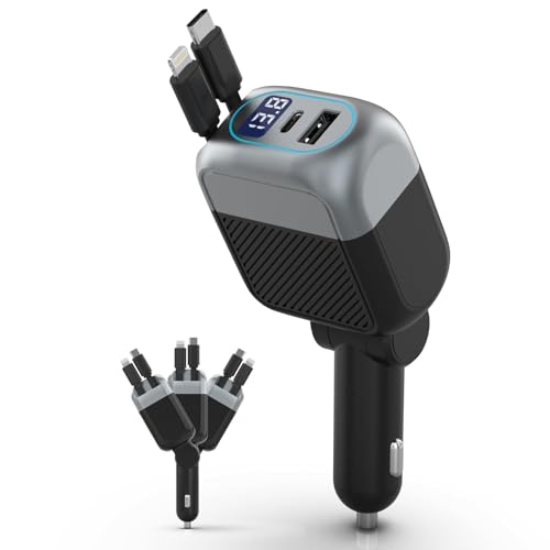 87W Retractable Car Charger, Cigarette Lighter USB Charger for iPhone 17