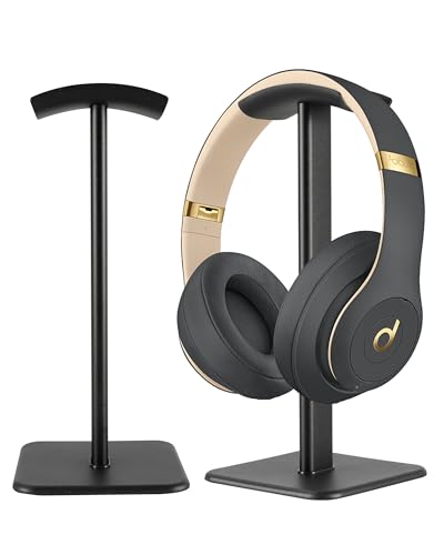 Headset Stand - Headphone Holder for desk with Aluminum Hanger Compatible with All Over-Ear On-Ear Computer Xbox One PS5 PS4 PC Game Telephone Headsets (Black) - color: Black