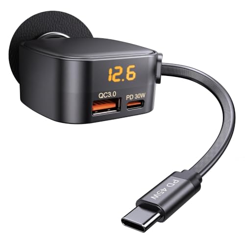 93W Retractable Car Charger USB C, Compact 3-Port Fast Charging