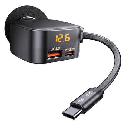 93W Retractable Car Charger USB C, Compact 3-Port Fast Charging