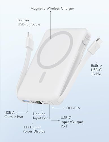 podoru for Magsafe Power Bank, 10000mAh Magnetic Portable Charger - color: White