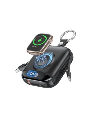 citicr Portable Charger 10000mAh w/Built-in Cables & iWatch Charger Black - color: Black