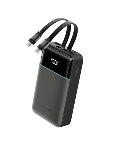 CUKTECH 20,000mAh 40W Portable Charger Power Bank with Built-in Cables - color: LPB200NL-Gray